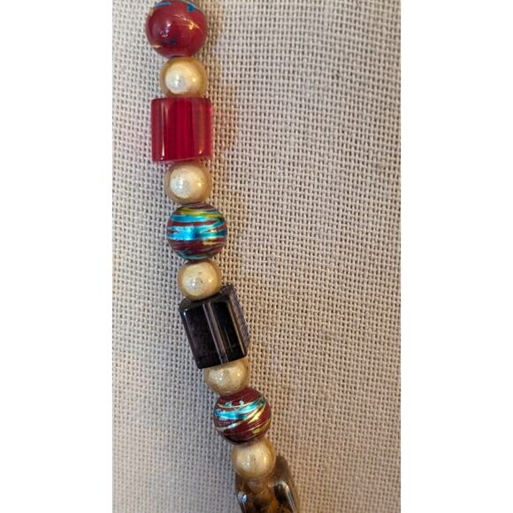 Vintage Metallic Drawbench, Square Lampwork, Art Glass 925 Clasp Bead Necklace - Picture 10 of 12